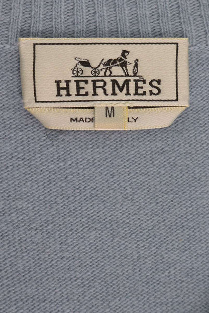 HERMES Half-Zip Knit Sweater Light Blue Size M