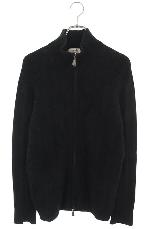 HERMES Cashmere Zip Knit Black Size S