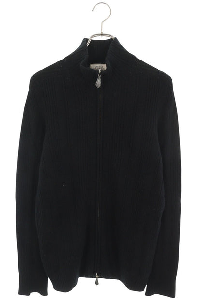 HERMES Cashmere Zip Knit Black Size S
