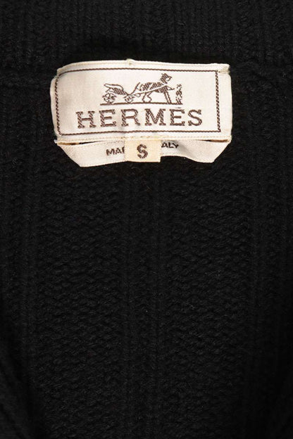 HERMES Cashmere Zip Knit Black Size S