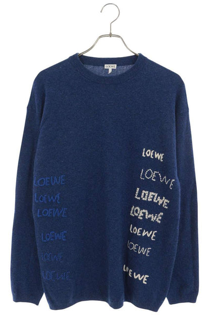 LOEWE Blue Wool Blend Logo Embroidered Knit Size S