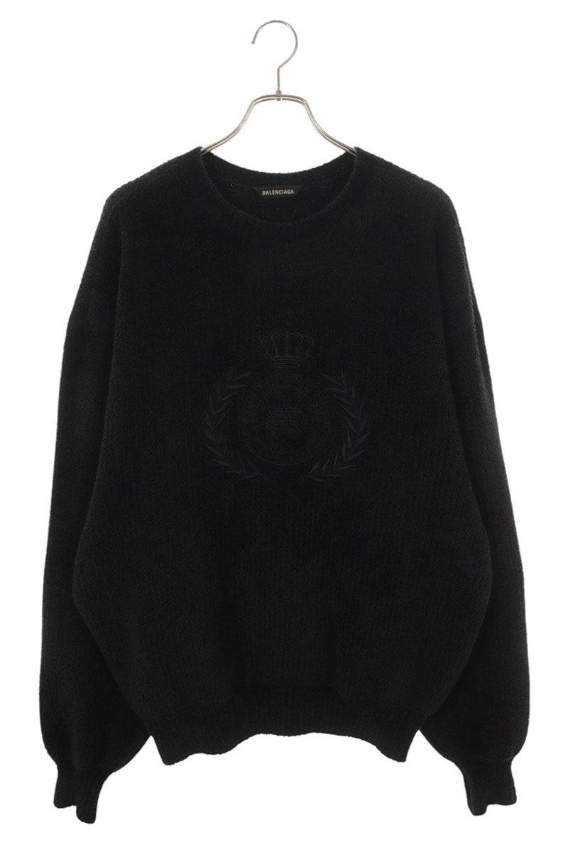 BALENCIAGA BB Emblem Logo Pile Knit Sweater Black Size XS