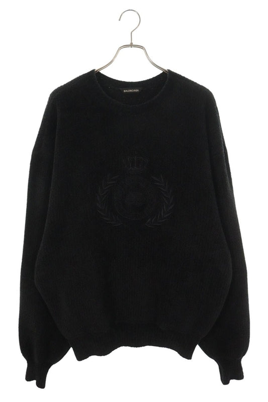 BALENCIAGA BB Emblem Logo Pile Knit Sweater Black Size XS
