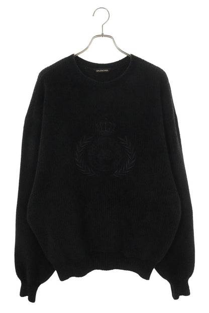 BALENCIAGA BB Emblem Logo Pile Knit Sweater Black Size XS