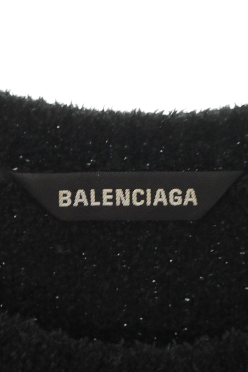 BALENCIAGA BB Emblem Logo Pile Knit Sweater Black Size XS