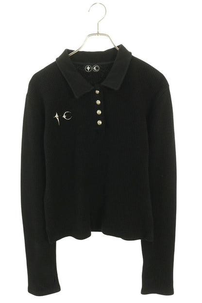 THUG CLUB Waffle Knit Polo Shirt Black Silver Size 3