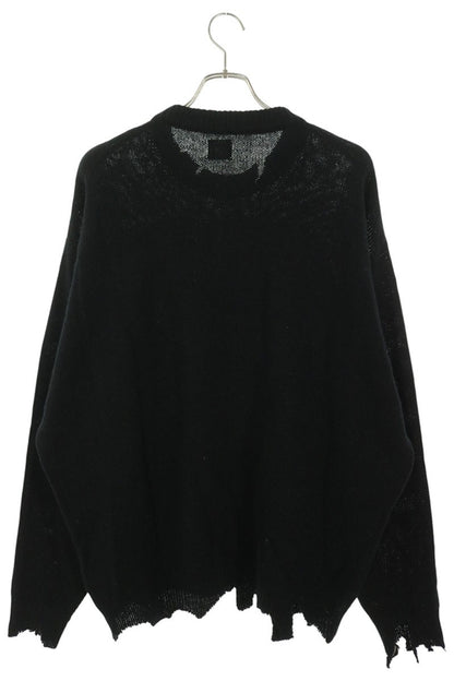 SAINT MICHAEL 21AW Distressed Logo Knit Black White Size M
