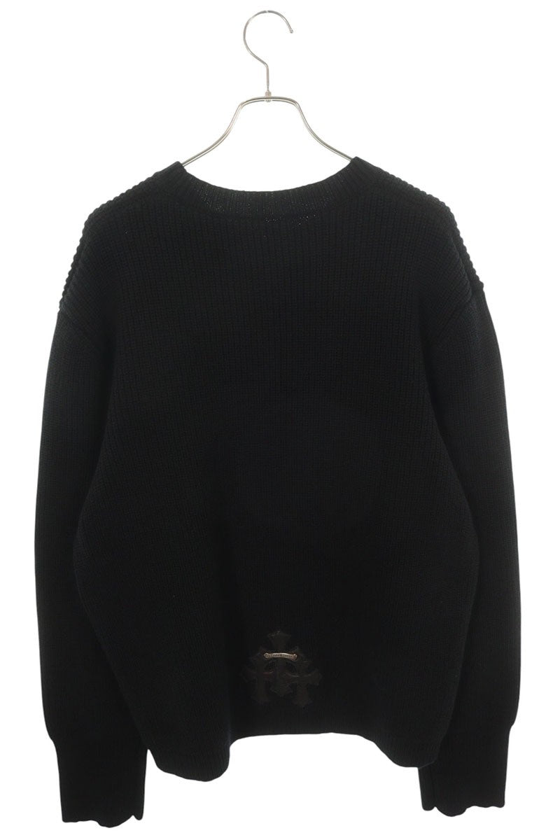 Chrome Hearts Leather Cemetery Cross Patch Knit Black Size L