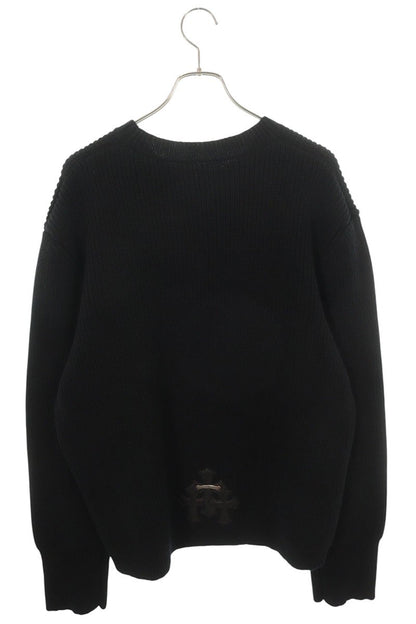 Chrome Hearts Leather Cemetery Cross Patch Knit Black Size L