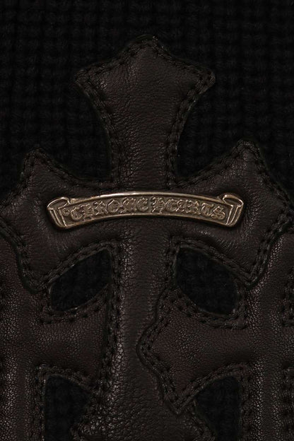 Chrome Hearts Leather Cemetery Cross Patch Knit Black Size L