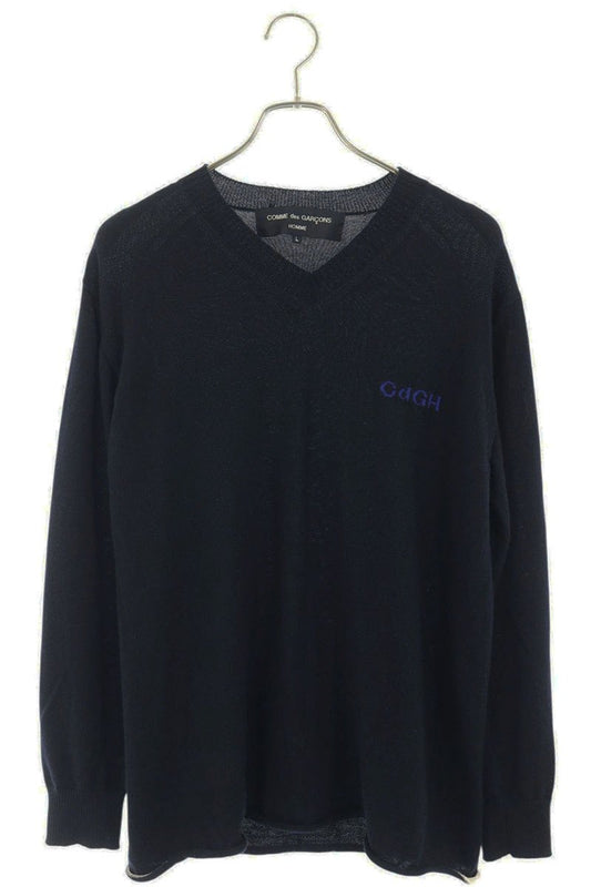 COMME des GARCONS HOMME Navy Logo V-Neck Knit Size L