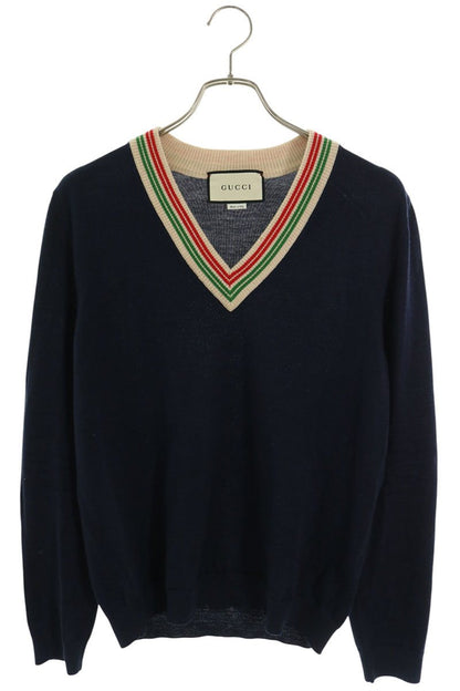 GUCCI Striped V-Neck Wool Knit Sweater Multi Size S