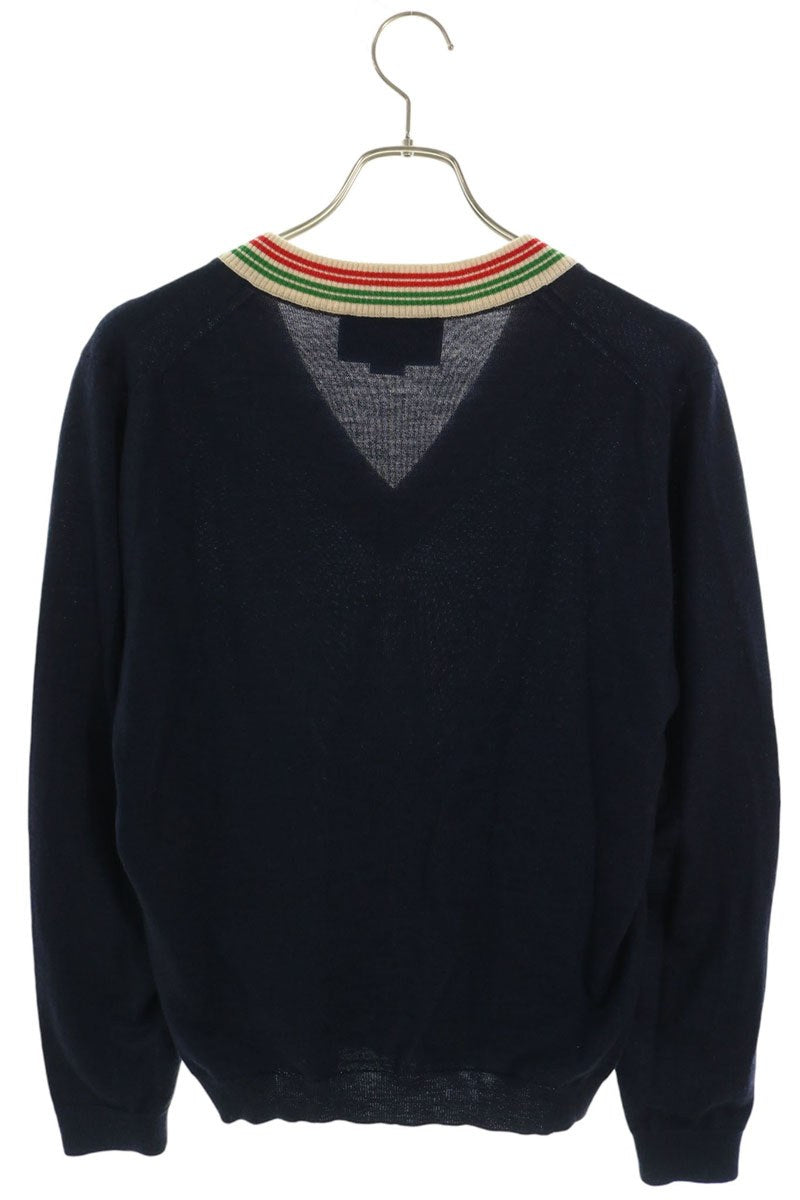 GUCCI Striped V-Neck Wool Knit Sweater Multi Size S