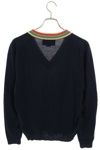 GUCCI Striped V-Neck Wool Knit Sweater Multi Size S