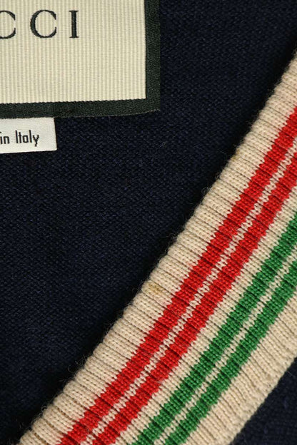 GUCCI Striped V-Neck Wool Knit Sweater Multi Size S