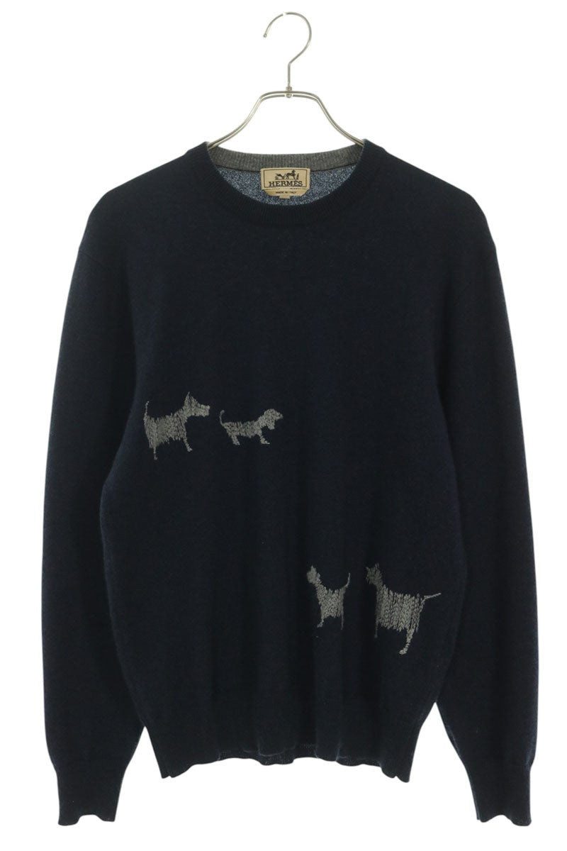 HERMES Maille Medor Brode Cashmere Knit Navy Gray Size XS
