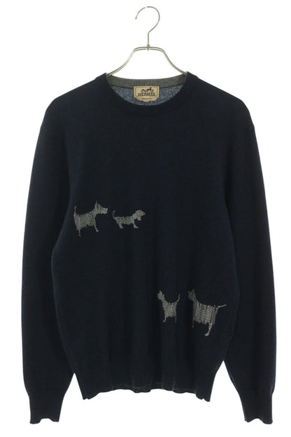 HERMES Maille Medor Brode Cashmere Knit Navy Gray Size XS