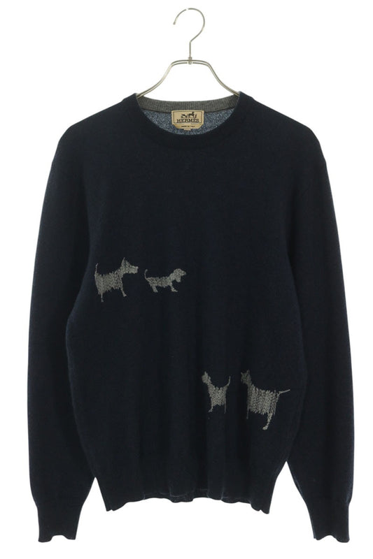HERMES Maille Medor Brode Cashmere Knit Navy Gray Size XS