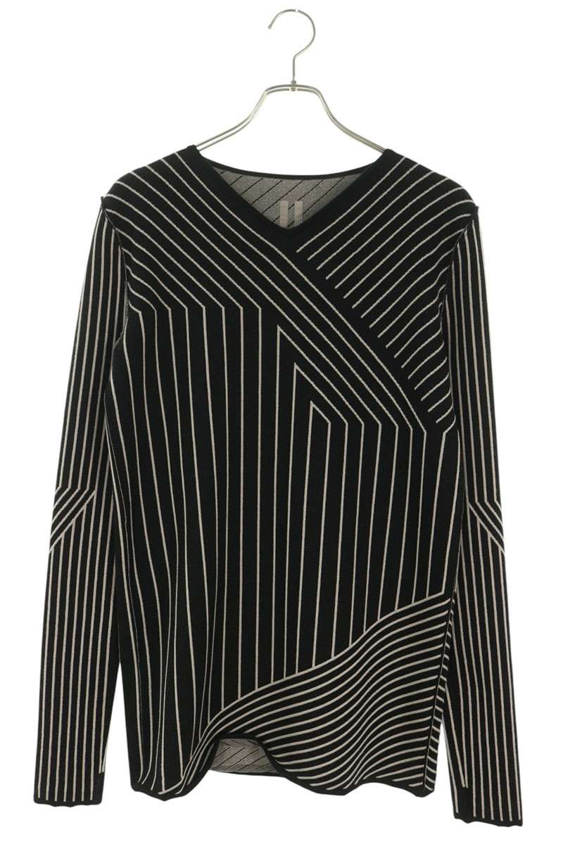 Rick Owens Wool Blend V-Neck Stripe Knit Black White Size M