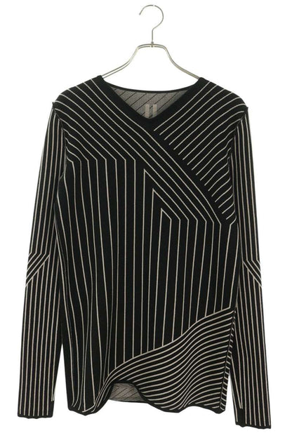 Rick Owens Wool Blend V-Neck Stripe Knit Black White Size M