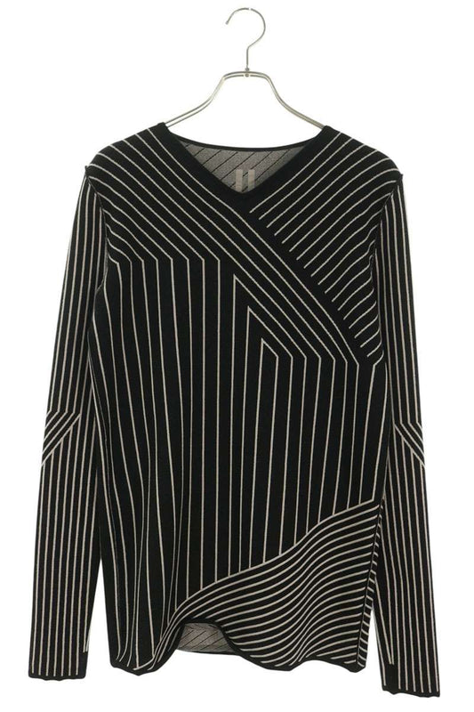 Rick Owens Wool Blend V-Neck Stripe Knit Black White Size M