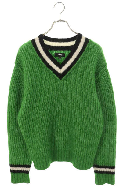 STUSSY Mohair Tennis V-Neck Sweater Green Size M