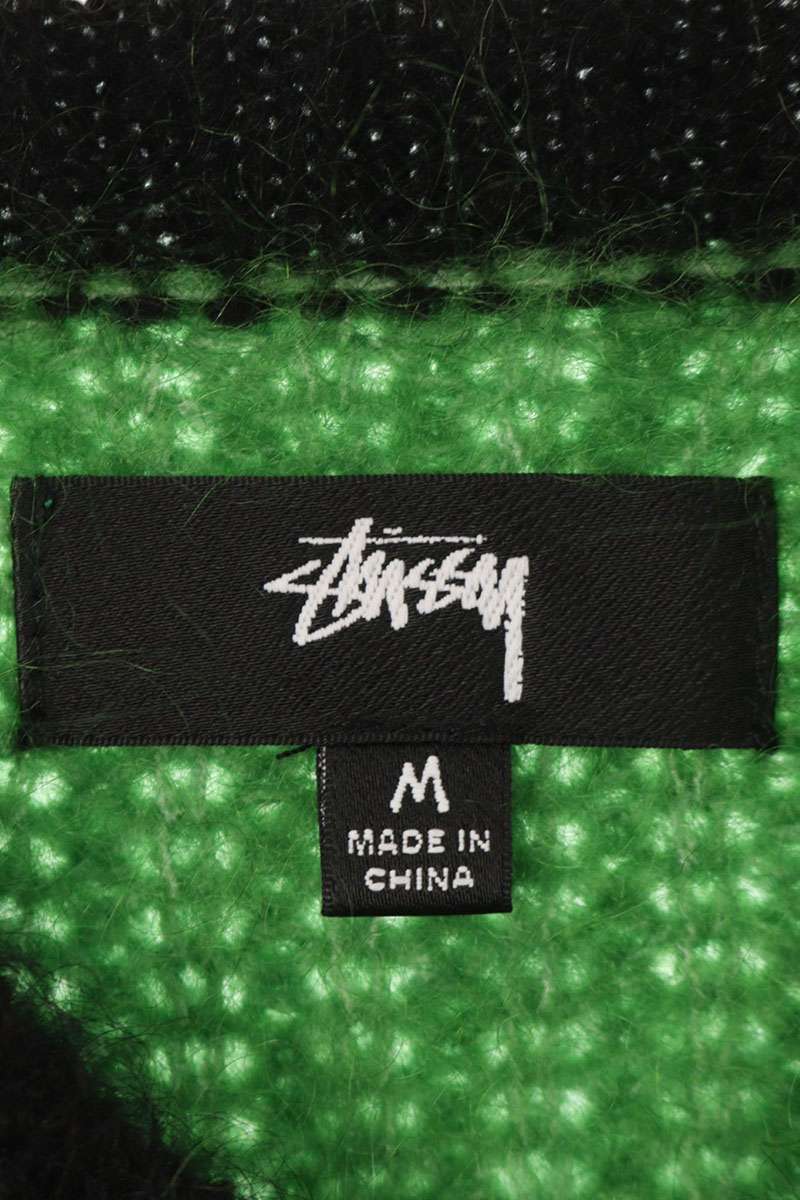 STUSSY Mohair Tennis V-Neck Sweater Green Size M
