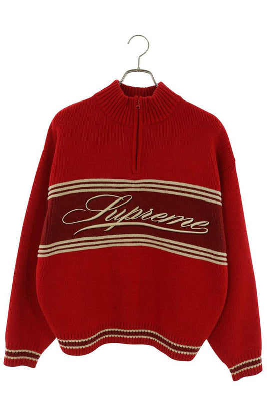 SUPREME 25AW Script Stripe Half Zip Sweater Red Size M