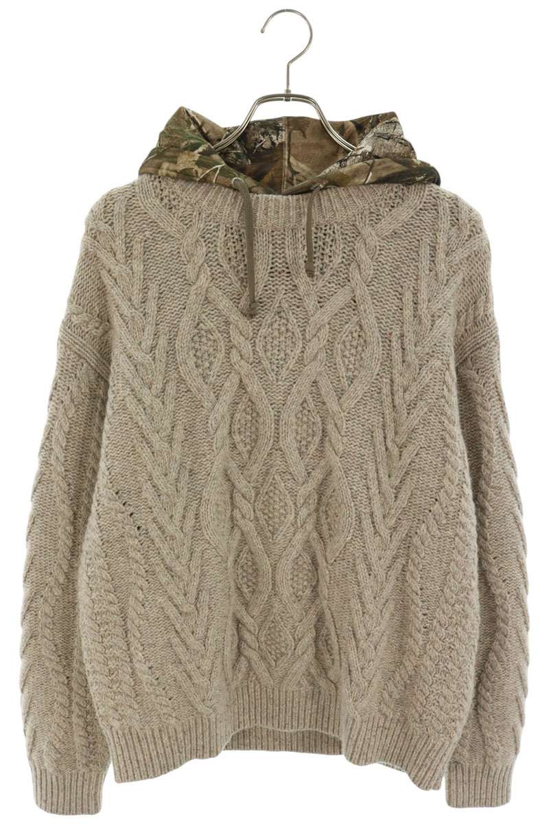 SUPREME 25AW Cable Hooded Sweater Beige Size M