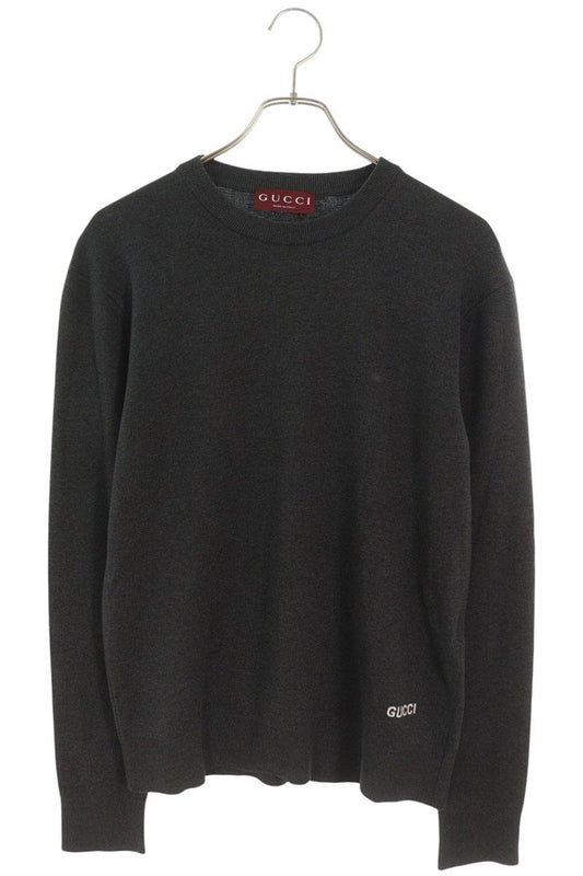 GUCCI Logo Embroidered Silk Cotton Knit Gray Size XS