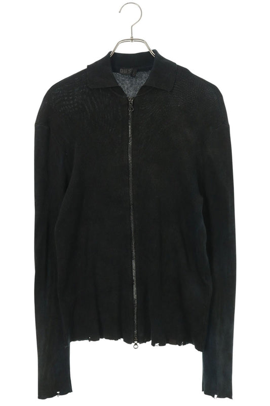 DIESEL K-ADDOCK Coated Distressed Zip Knit Blue Size S