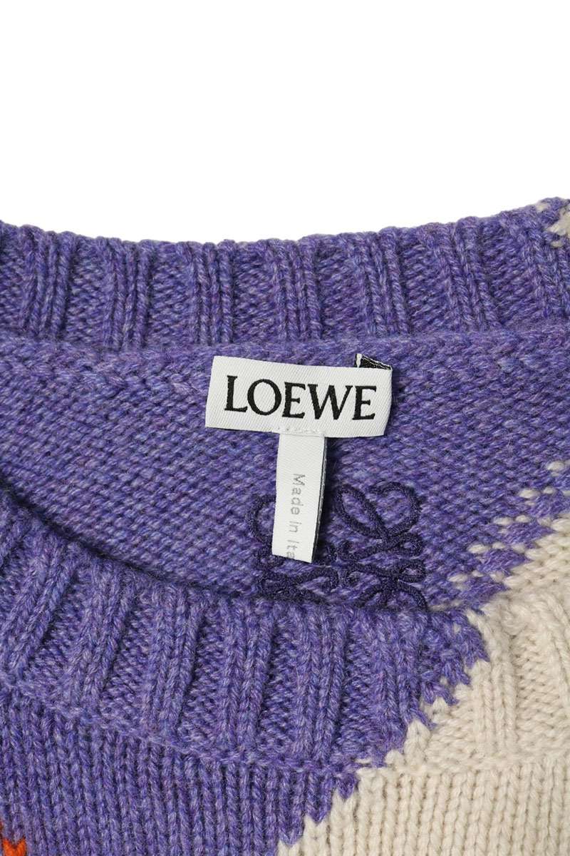 LOEWE Anagram Embroidered Argyle Sweater Multi Size XS