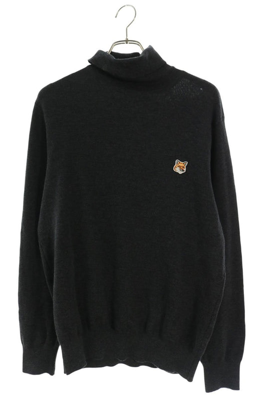 MAISON KITSUNE Wool Embroidered Patch Knit Gray Size XL