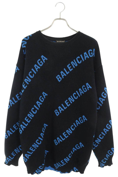 BALENCIAGA All-over Logo Knit Sweater Black/Blue Size XS