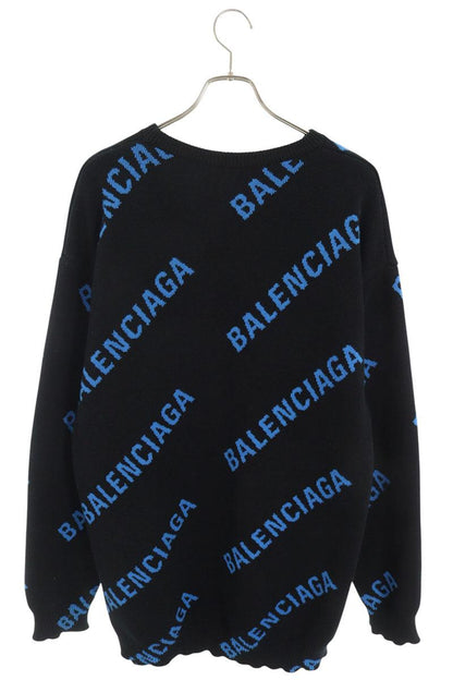 BALENCIAGA All-over Logo Knit Sweater Black/Blue Size XS