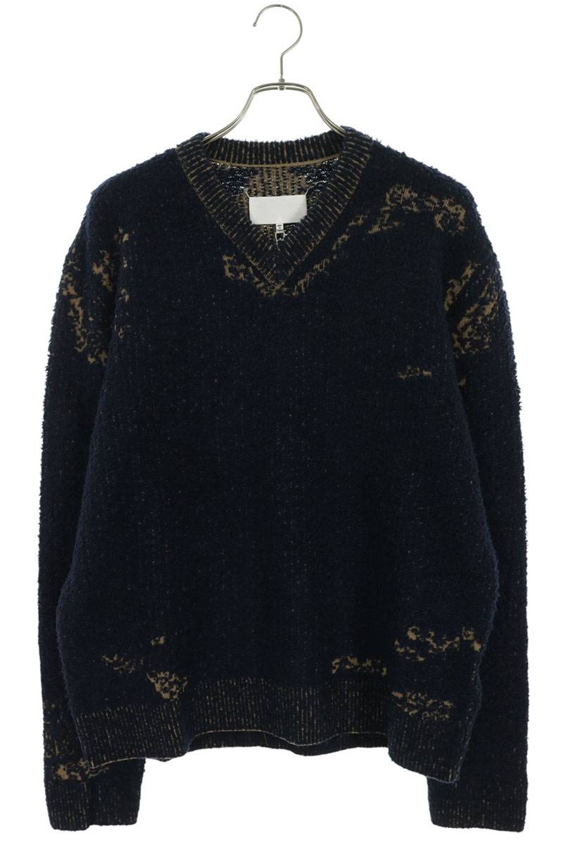 Maison Margiela 26AW Distressed V-Neck Sweater Navy Size L