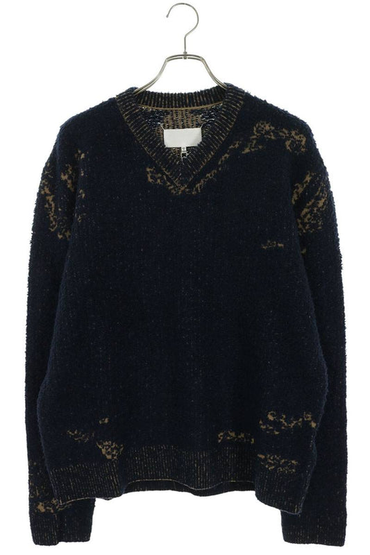 Maison Margiela 26AW Distressed V-Neck Sweater Navy Size L