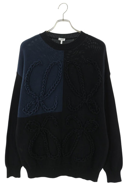 LOEWE Anagram Embroidered Knit Sweater Black/Navy Size XS