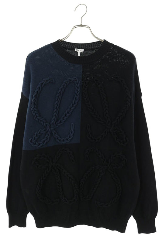 LOEWE Anagram Embroidered Knit Sweater Black/Navy Size XS