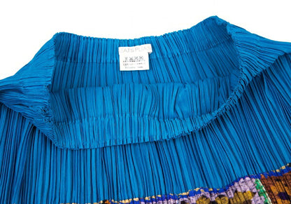 PLEATS PLEASE Lace Knit Print Pleated Blue Multi Skirt Size F