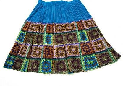 PLEATS PLEASE Lace Knit Print Pleated Blue Multi Skirt Size F