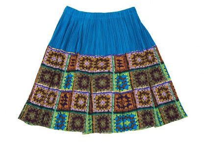 PLEATS PLEASE Lace Knit Print Pleated Blue Multi Skirt Size F