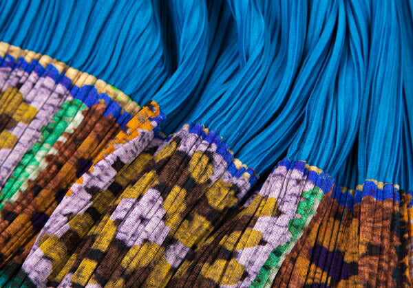 PLEATS PLEASE Lace Knit Print Pleated Blue Multi Skirt Size F