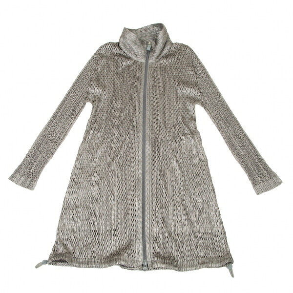 PLEATS PLEASE Shiny Mesh Zip Long Jacket Silver Size 3