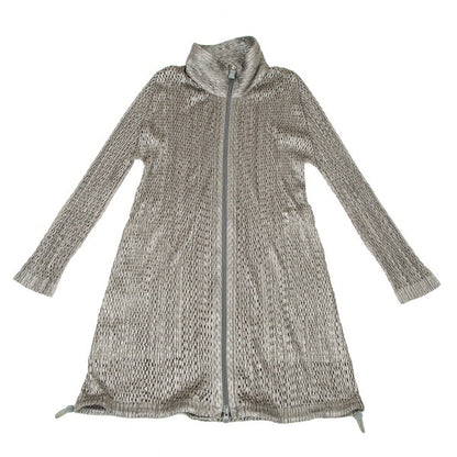 PLEATS PLEASE Shiny Mesh Zip Long Jacket Silver Size 3