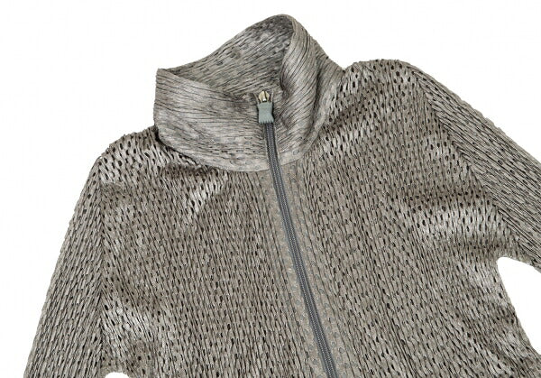 PLEATS PLEASE Shiny Mesh Zip Long Jacket Silver Size 3