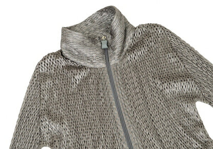 PLEATS PLEASE Shiny Mesh Zip Long Jacket Silver Size 3