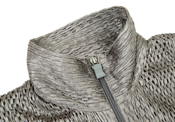 PLEATS PLEASE Shiny Mesh Zip Long Jacket Silver Size 3