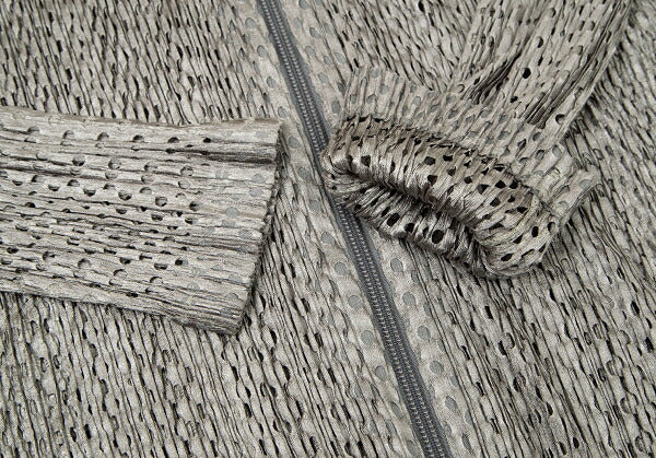 PLEATS PLEASE Shiny Mesh Zip Long Jacket Silver Size 3