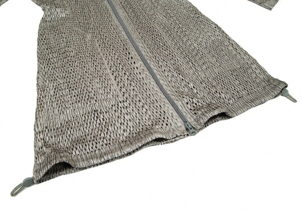 PLEATS PLEASE Shiny Mesh Zip Long Jacket Silver Size 3